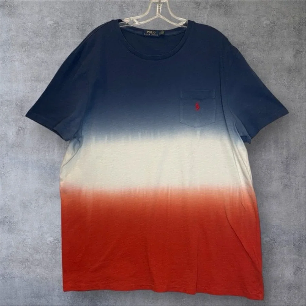 Polo Ralph Lauren Red White Blue Colorblock Pullover T-Shirt Mens‎ XL Spring USA